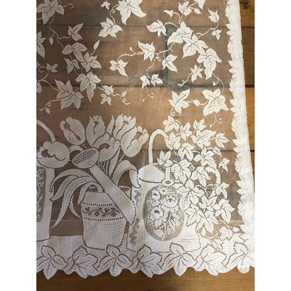 Vintage Windows Tier Curtain Panel Watercan White 28” wide  x 24”long - Picture 3 of 4